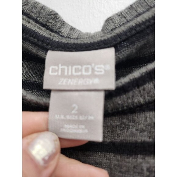Chicos Zenergy Womens Tunic Tank Top Size Large Black Gray Striped Sleeveless - Picture 3 of 7